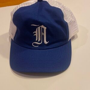 Noah NYC Blue and White Trucker Hat with Script N